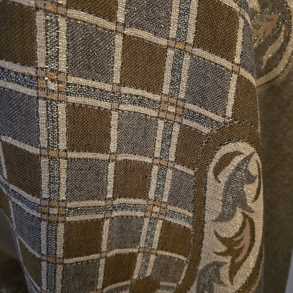 Accessory Street Gold Metallic/Brown Elegant Floral Check Long Scarf - Picture 6 of 12